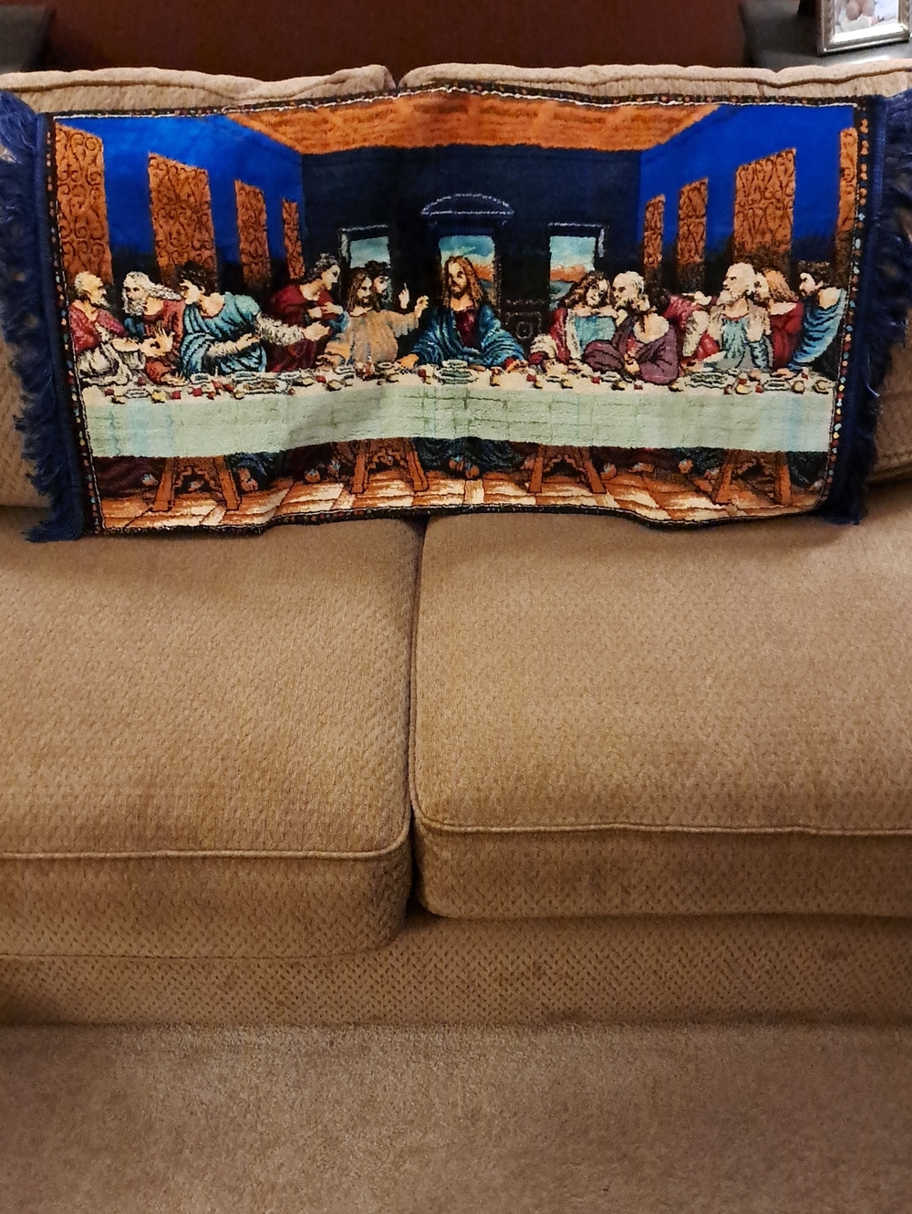 Vintage Last Supper Velvet Tapestry 38" x 20" Rug Wall Hanging